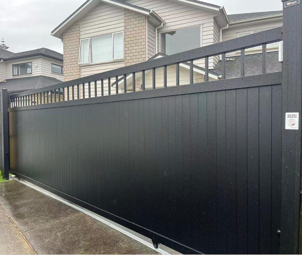 SLTG Aluminium Sliding/ Single Swing Gate - Window Top Solid BLACK - Image 3